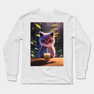 Baby Owl with boba bubble tea Long Sleeve T-Shirt